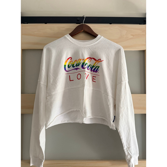 Spirit Jersey Tops - Love Pride Coca-Cola Crop T-Shirt Small White Rainbow